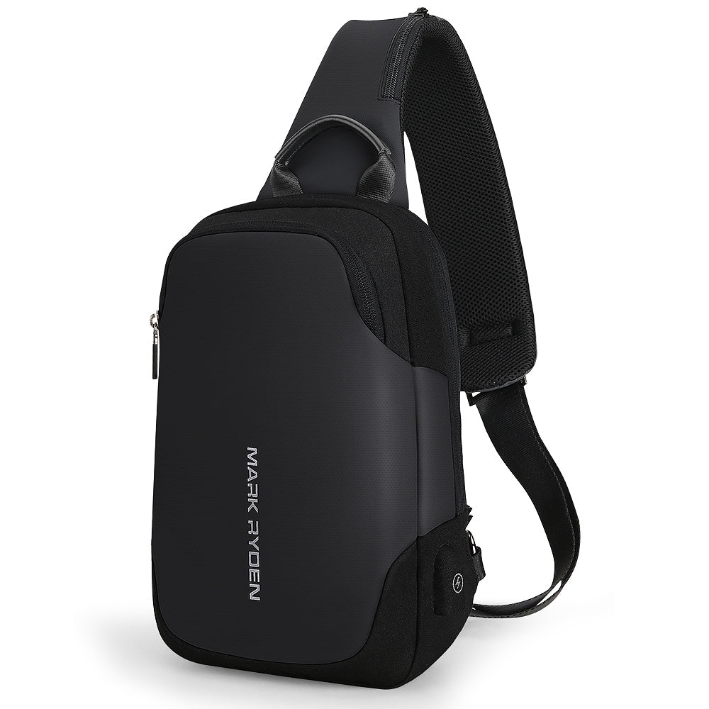 Mini Julius lightweight black crossbody bag with USB charging by Mark Ryden