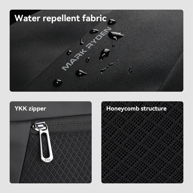 Mark Ryden Voyager bag: waterproof fabric with logo, YKK zipper, honeycomb mesh