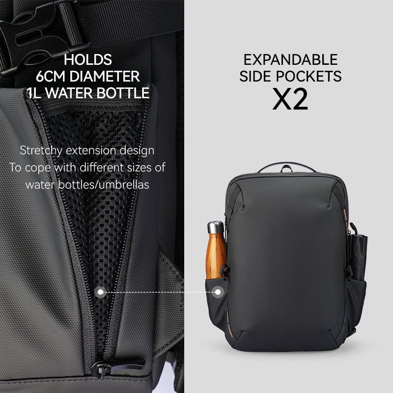 Mark Ryden Global anti-theft black multi-functional backpack with expandable side pockets