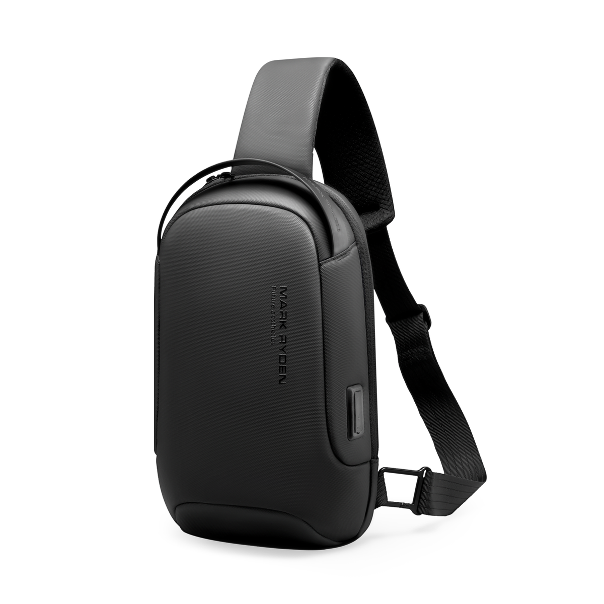 Mark Ryden Global black sling bag with USB port & adjustable strap