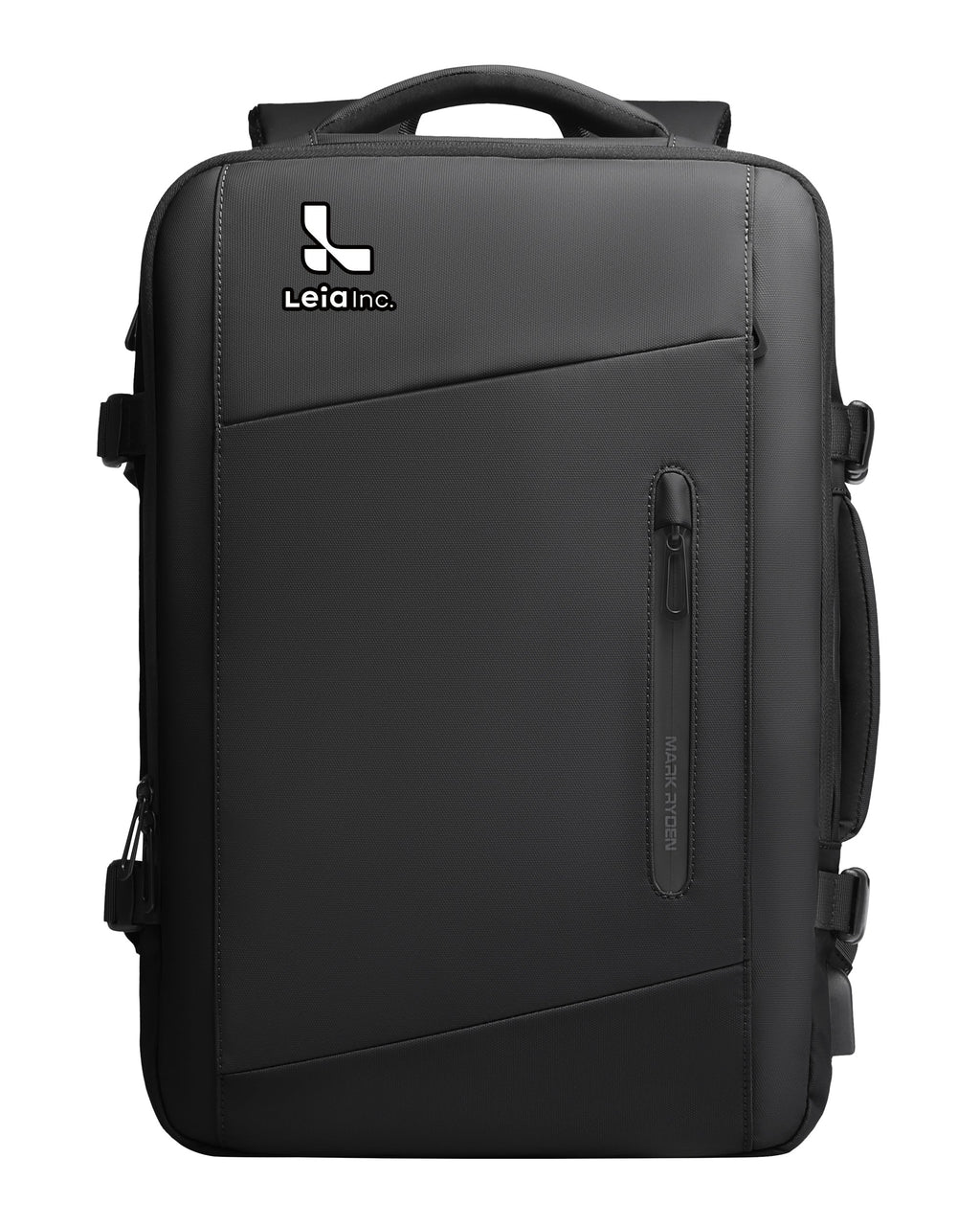 Black Mark Ryden anti-theft backpack with custom Leia Inc. logo â€?modern travel bag