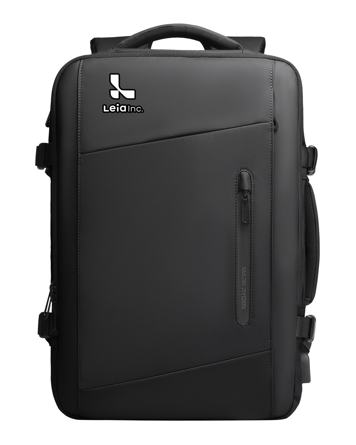 Black Mark Ryden anti-theft backpack with custom Leia Inc. logo â€?modern travel bag