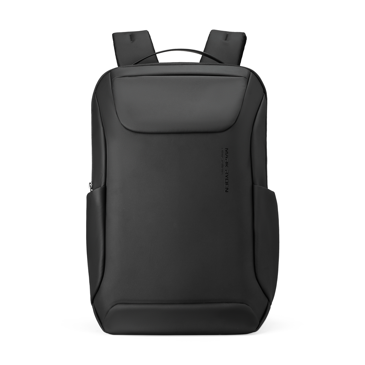 Eminence black sleek leather waterproof backpack with multiple compartments and USB port by MARK RYDEN
