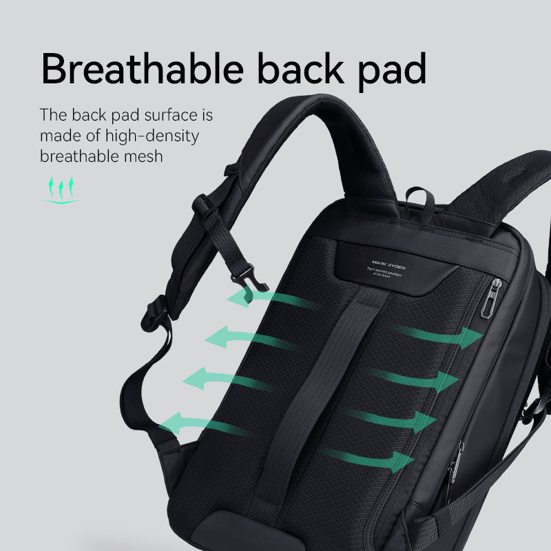Mark Ryden black all-in-one hard-shell work backpack with breathable mesh back pad