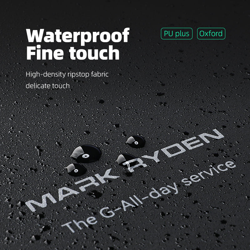 Mark Ryden waterproof ripstop backpack material test with water droplets