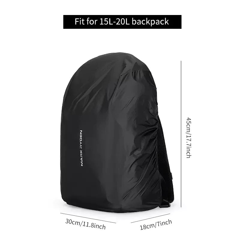 MarkRyden black waterproof rain cover for 15-20L backpacks, 45cm dimensions