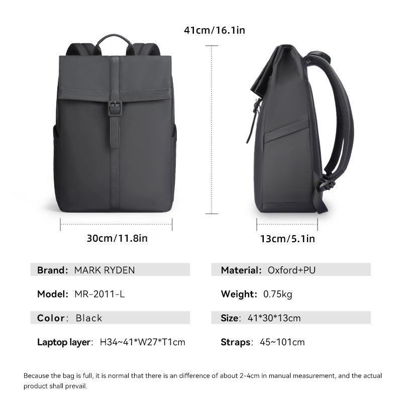 Mark Ryden professional black backpack - stylish lightweight everyday design with buckle closure