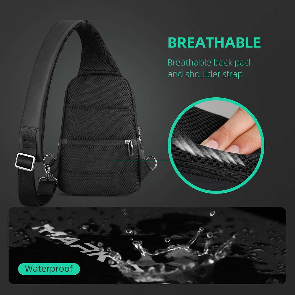 Mini Julius black crossbody bag - breathable mesh, waterproof, USB charging