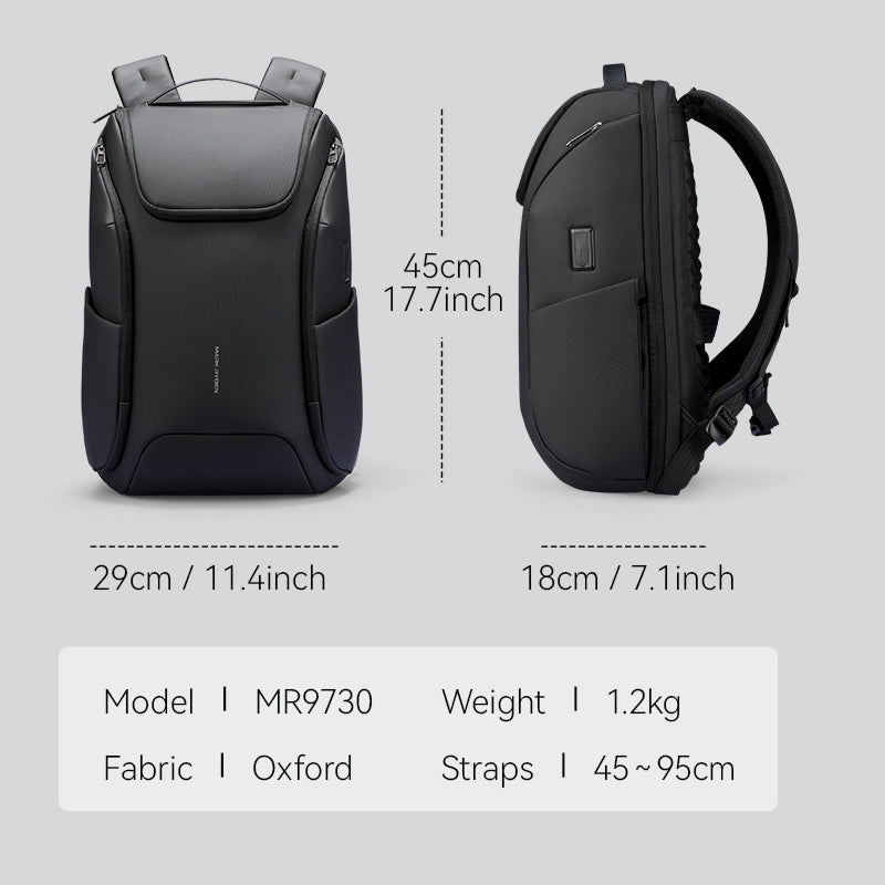 MARK RYDEN waterproof backpack with built-in USB, Oxford fabric, model MR9730, 17.7x11.4x7.1 inches