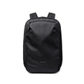 Black MARK RYDEN Globalist expandable 3-in-1 tech travel backpack with diamond quilted texture, front zip pocket, and side compartments for modern travelers.