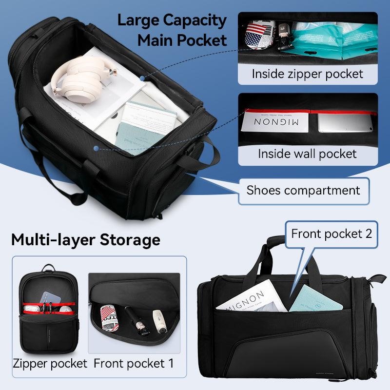Mark Ryden Global's black large-capacity travel gym handbag with multi-layer storage