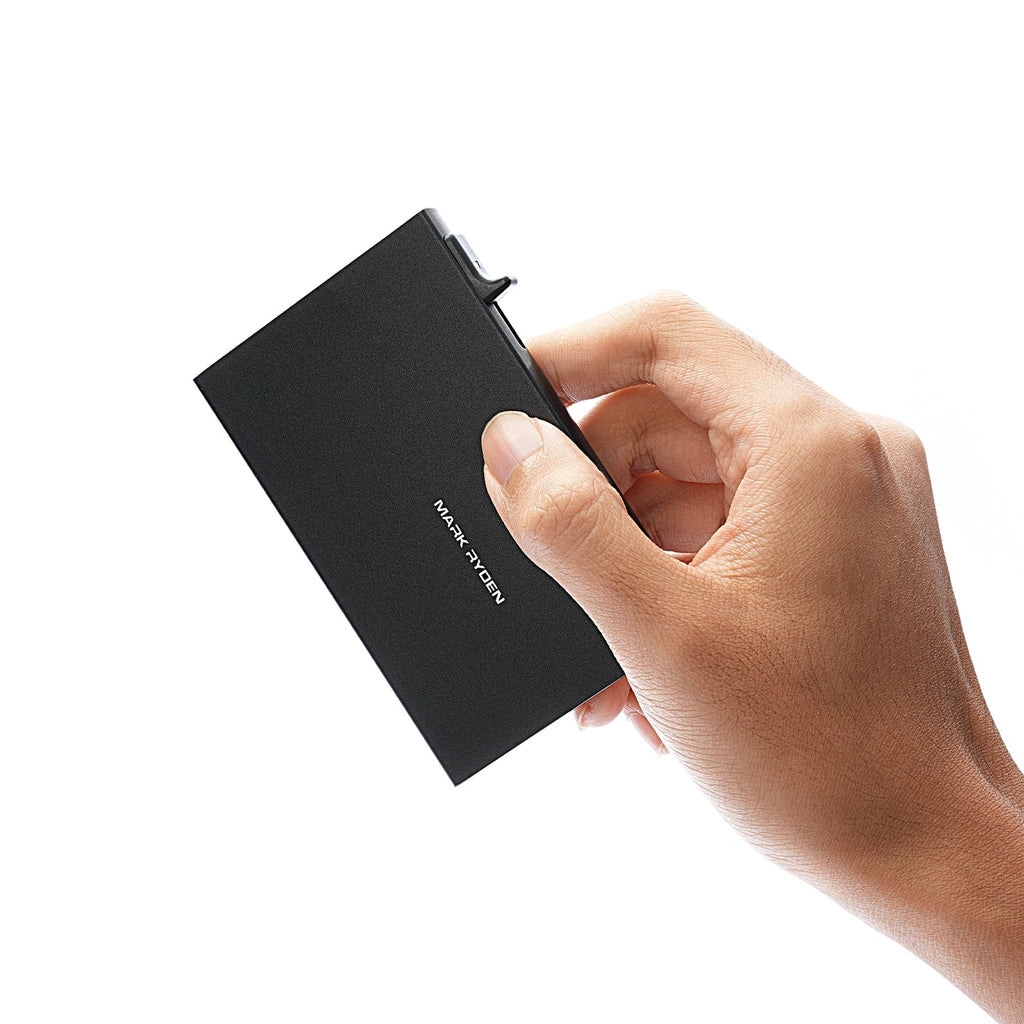Mark Ryden Global's black ultra-thin metal card holder for protecting