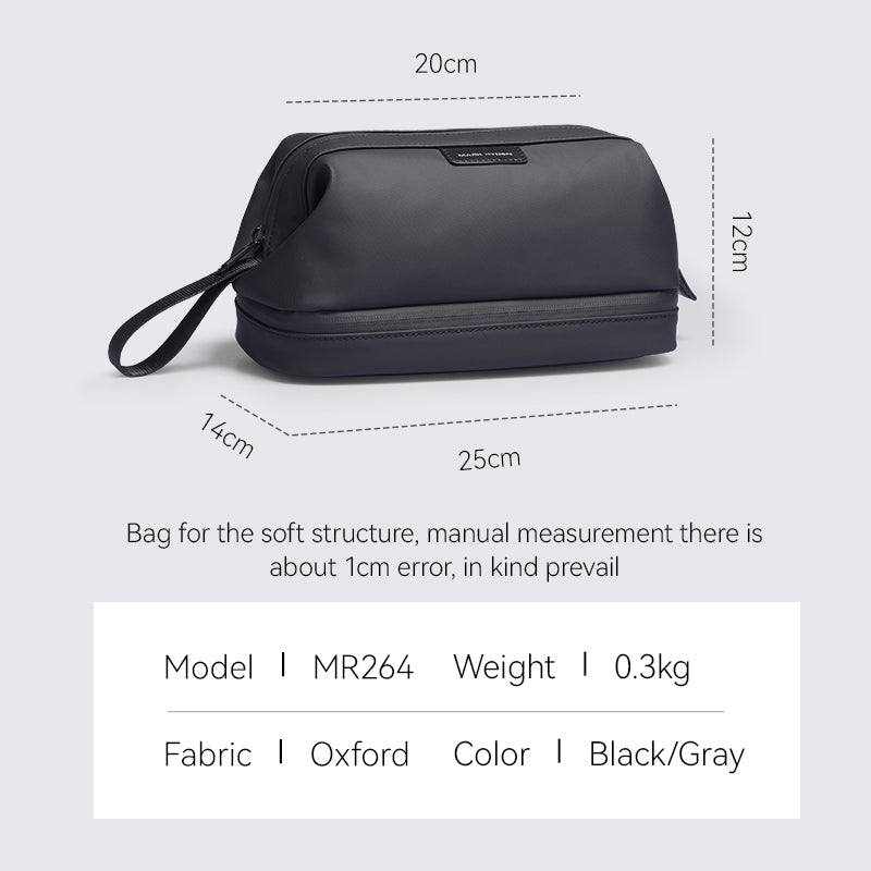 Mark Ryden Global black toiletry bag MR264 with dimensions, oxford fabric, anti-theft