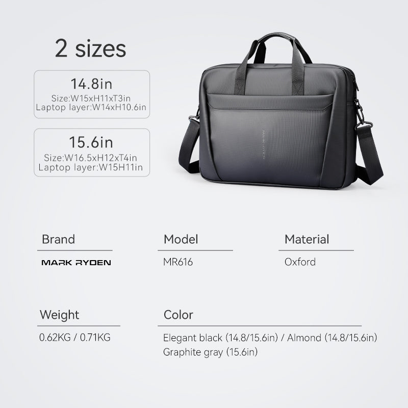Mark Ryden Global's Classic V featherweight water-resistant briefcase in black oxford material with dual carrying options
