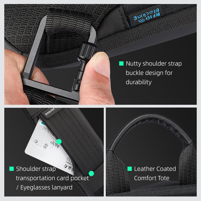 MARK RYDEN StealthChest RFID secure chest bag with buckle, card pocket & leather handle