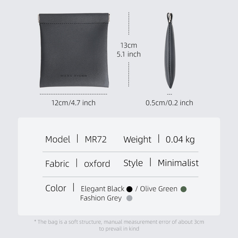 Mark Ryden Global secure coin pouch - minimalist design, elegant black, oxford fabric, MR72 model