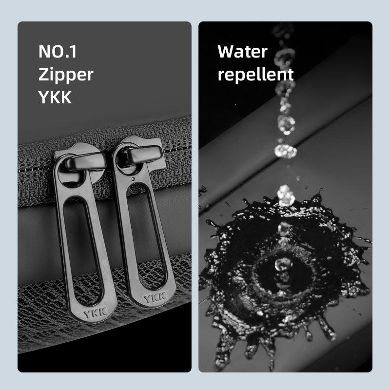 Mark Ryden water repellent bag with YKK zippers & water resistance test