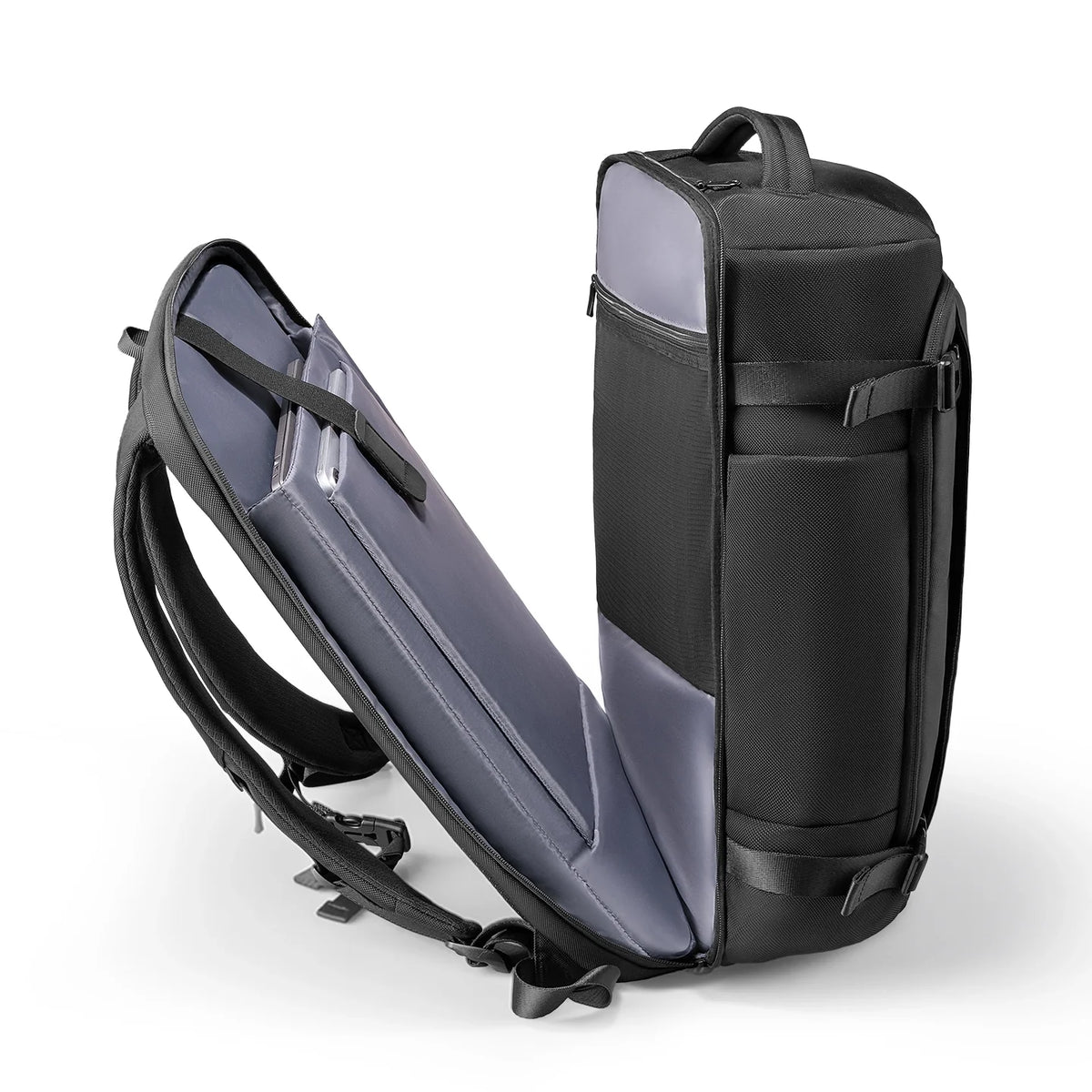 Mark Ryden Aegis Fortress 38L backpack with open compartments, black exterior