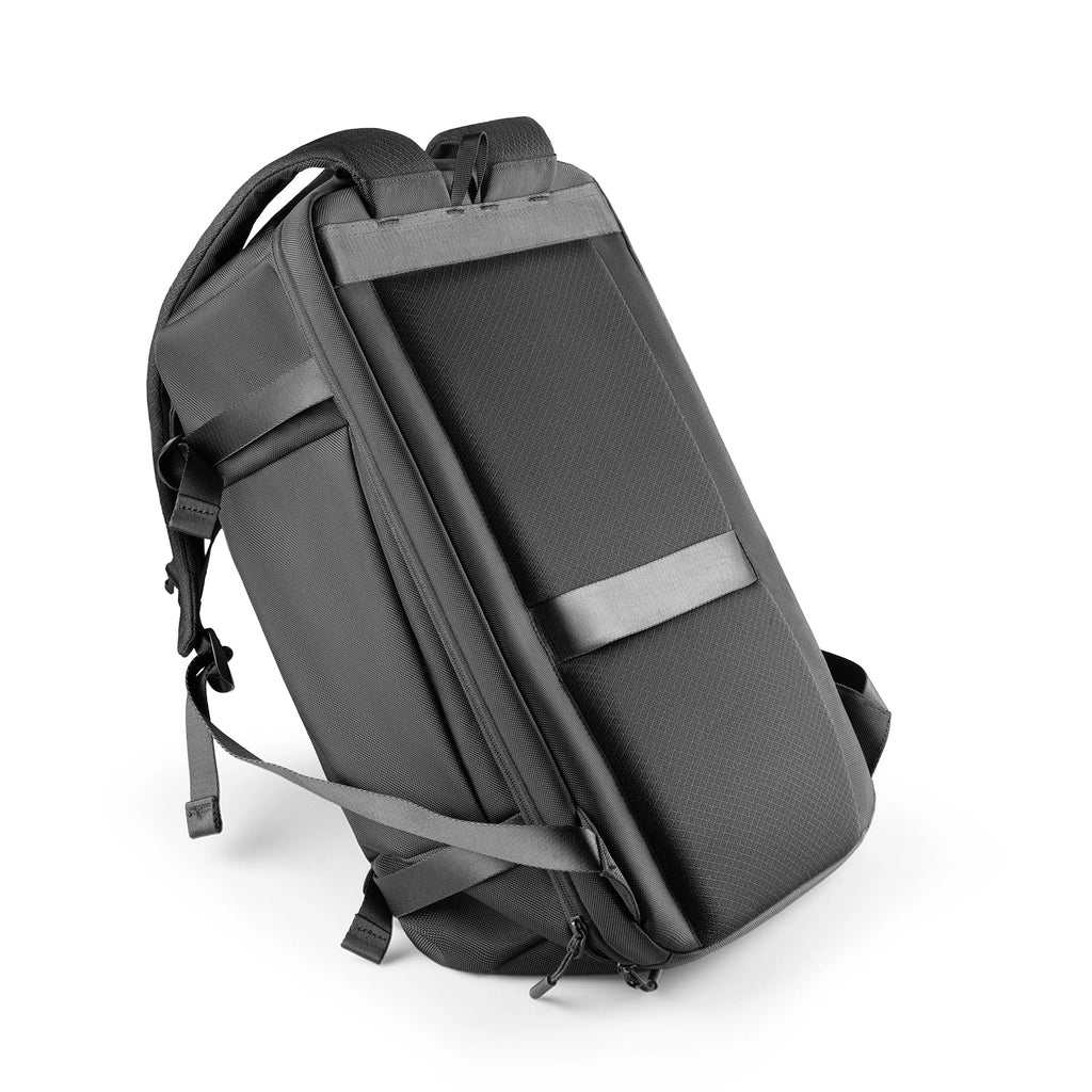 Mark Ryden Aegis Fortress black travel backpack angled view
