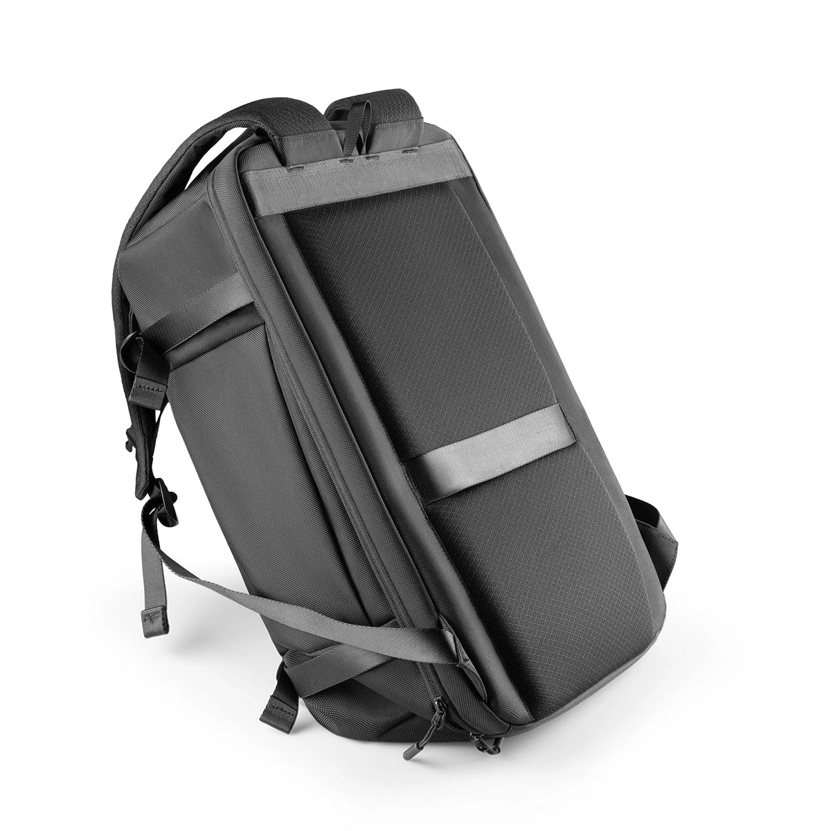 Mark Ryden Aegis Fortress black travel backpack angled view
