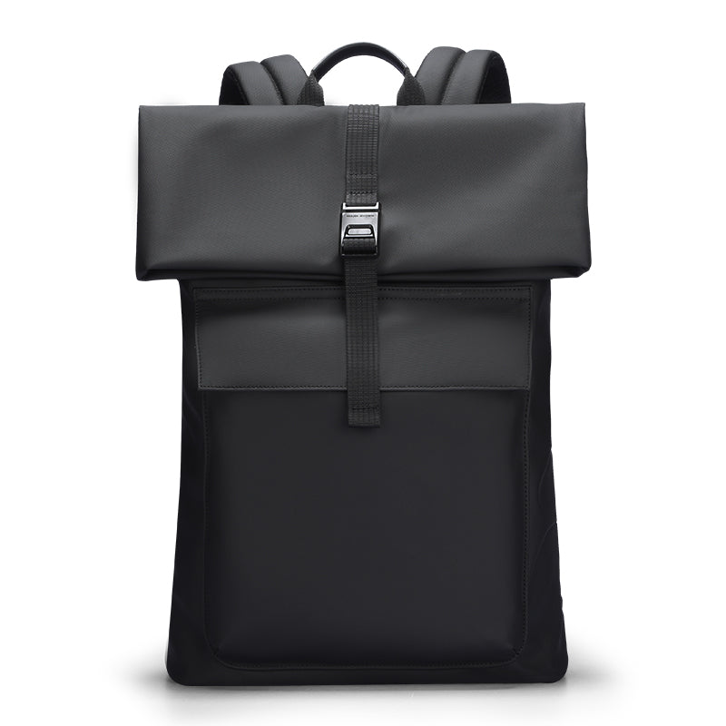 Mark Ryden Global minimalist black roll-top daily backpack with secure buckle