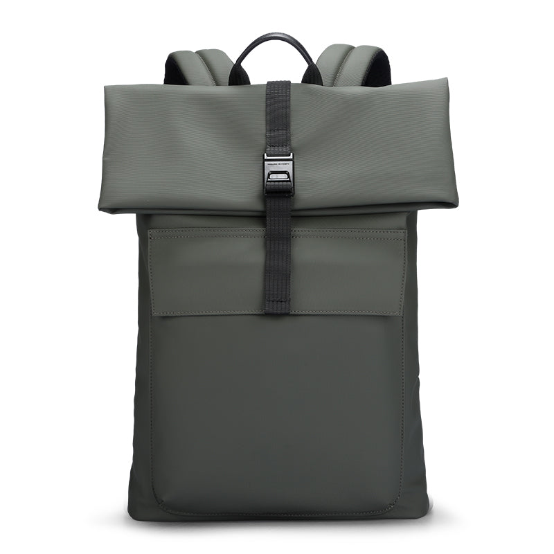 Gray roll-top Mark Ryden anti-theft daily commute backpack with buckle
