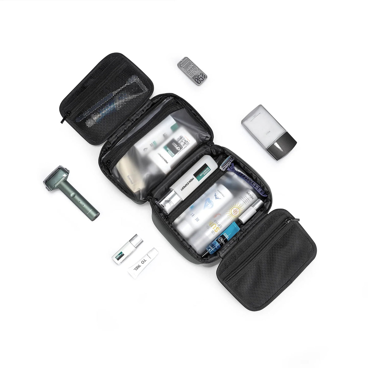 MARK RYDEN Global compact black multi-layer washbag with toiletries, large capacity