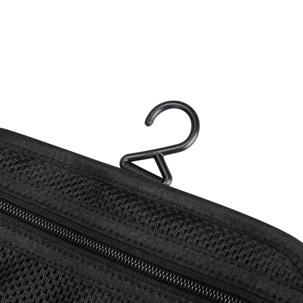 Black mesh compact travel washbag with hook attachment - MARK RYDEN Global